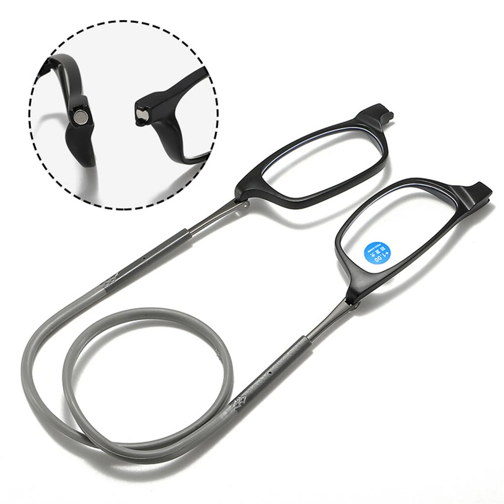 (image for) 1 Pcs Lightweight Portable Soft Tape Hanging Neck Magnetic Reading Glasses Comfortable HD Anti-blue Light Presbyopia Glasses