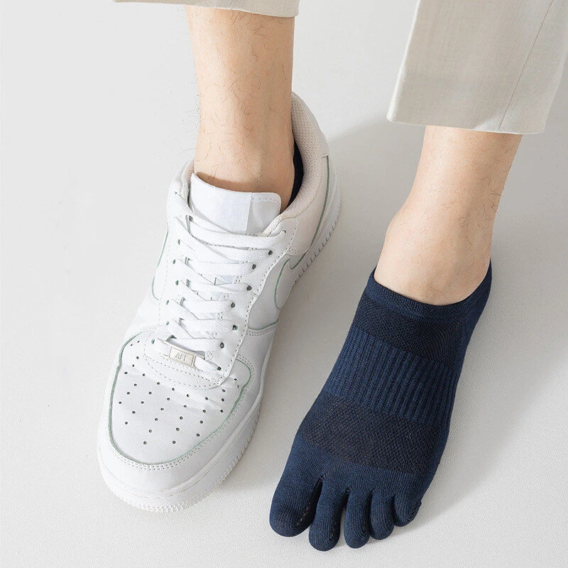(image for) 6 Pairs Men's Pure Cotton Five Finger Socks Breathable Mesh Sweat Absorbent Antibacterial Short Boat Socks Running Sports Toe Sock Comfortable