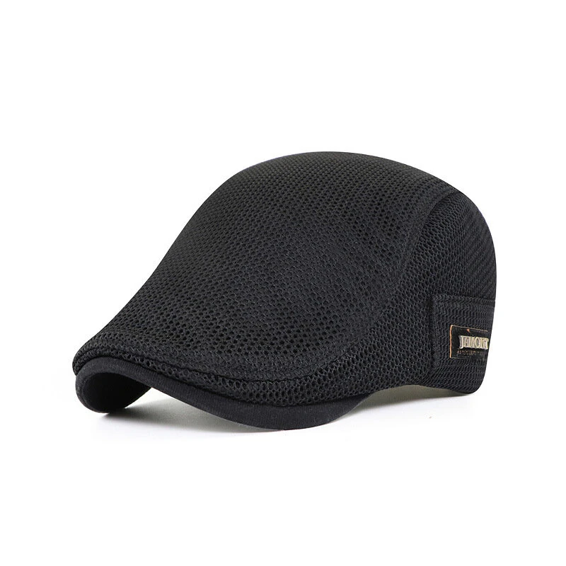 (image for) Collrown Breathable Beret Cap Men Mesh Fabric Flat Hat Newsboy Cap Driving Fishing Hat Peaked Cap Adjustable Cabbie Hat
